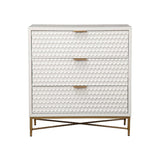 Benzara Honeycomb Design 3 Drawer Chest with Metal Legs, Small, White BM206687 White Wood and Metal BM206687