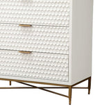 Benzara Honeycomb Design 3 Drawer Chest with Metal Legs, Small, White BM206687 White Wood and Metal BM206687