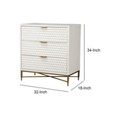 Benzara Honeycomb Design 3 Drawer Chest with Metal Legs, Small, White BM206687 White Wood and Metal BM206687