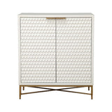 Benzara Honeycomb Design 2 Door Bar Cabinet with Metal Legs, White BM206689 White Wood and Metal BM206689