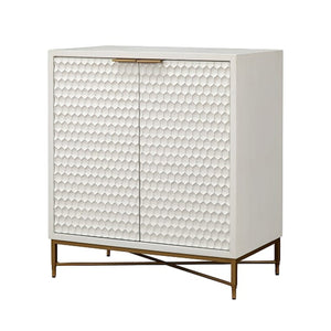 Benzara Honeycomb Design 2 Door Bar Cabinet with Metal Legs, White BM206689 White Wood and Metal BM206689