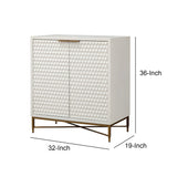 Benzara Honeycomb Design 2 Door Bar Cabinet with Metal Legs, White BM206689 White Wood and Metal BM206689