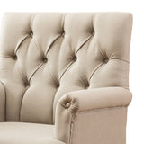 Benzara Fabric Upholstered Arm Chair with Button Tufted Back, Cream and Brown BM206942 Cream and Brown Solid Wood and Fabric BM206942