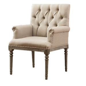 Benzara Fabric Upholstered Arm Chair with Button Tufted Back, Cream and Brown BM206942 Cream and Brown Solid Wood and Fabric BM206942