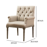 Benzara Fabric Upholstered Arm Chair with Button Tufted Back, Cream and Brown BM206942 Cream and Brown Solid Wood and Fabric BM206942