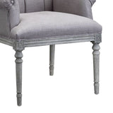 Benzara Fabric Upholstered Arm Chair with Button Tufted Back, Gray and Brown BM206943 Gray and Brown Solid Wood and Fabric BM206943