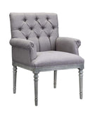 Benzara Fabric Upholstered Arm Chair with Button Tufted Back, Gray and Brown BM206943 Gray and Brown Solid Wood and Fabric BM206943