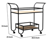 Benzara Wood and Metal Bar Cart with 1 Shelf and Casters Support, Brown and Black BM206957 Brown and Black Solid Wood and Metal BM206957