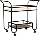Wood and Metal Bar Cart with 1 Shelf and Casters Support, Brown and Black