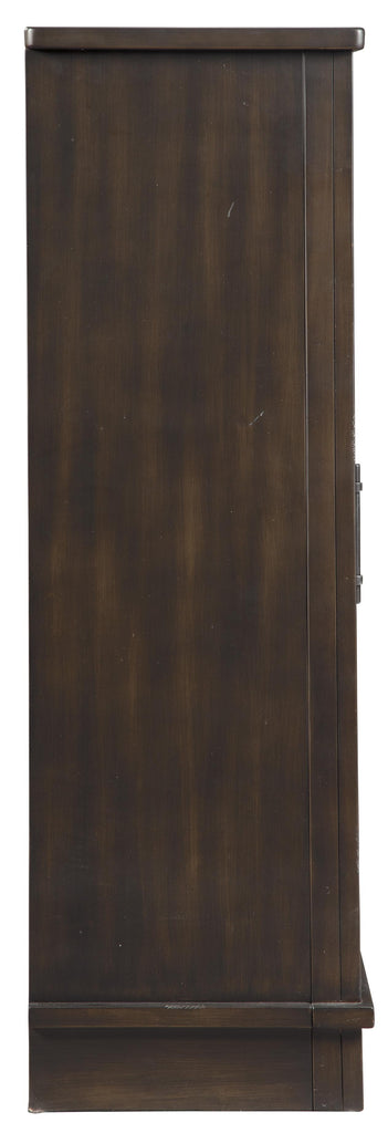 Benzara Wooden Accent Cabinet with Sliding Door, Brown BM206998 Brown Wood, Glass and Metal BM206998