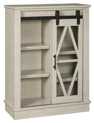 Benzara Wooden Accent Cabinet with Sliding Door, Antique White BM207000 White Wood, Glass and Metal BM207000