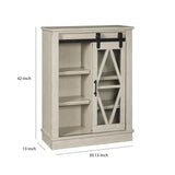 Benzara Wooden Accent Cabinet with Sliding Door, Antique White BM207000 White Wood, Glass and Metal BM207000