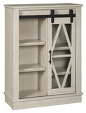 Benzara Wooden Accent Cabinet with Sliding Door, Antique White BM207000 White Wood, Glass and Metal BM207000