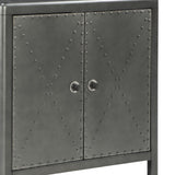 Benzara 2 Door Wooden Accent Cabinet with Cross Nailhead Patterns, Gray BM207015 Gray Wood, MDF and Metal BM207015