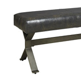 Benzara Faux Leather Upholstered Bench with Metal Base, Gray BM207023 Gray Faux leather and Metal BM207023