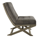 Benzara X Frame Base Wooden Accent Chair with Padded Seat and Back, Brown and Gray BM207145 Gray and Brown Wood BM207145