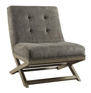 Benzara X Frame Base Wooden Accent Chair with Padded Seat and Back, Brown and Gray BM207145 Gray and Brown Wood BM207145