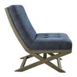Benzara X Frame Base Wooden Accent Chair with Padded Seat and Back, Blue and Brown BM207146 Blue and Brown Wood BM207146