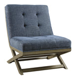 Benzara X Frame Base Wooden Accent Chair with Padded Seat and Back, Blue and Brown BM207146 Blue and Brown Wood BM207146