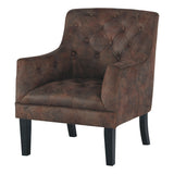 Benzara Wood and Fabric Accent Chair with Diamond Button Tufting, Brown BM207163 Brown Wood and Fabric BM207163