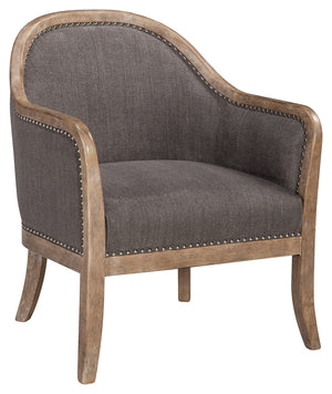 Benzara Wood and Fabric Accent Chair with Nail Head Trim, Brown BM207165 Brown Wood and Fabric BM207165