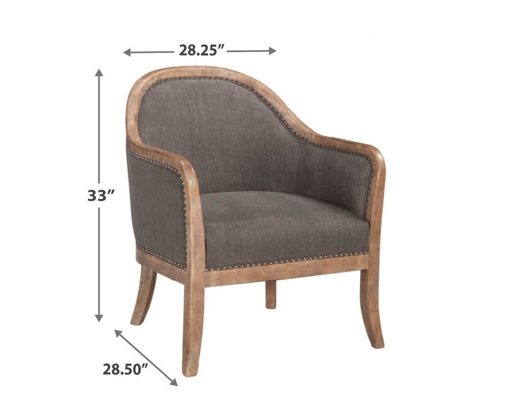 Benzara Wood and Fabric Accent Chair with Nail Head Trim, Brown BM207165 Brown Wood and Fabric BM207165
