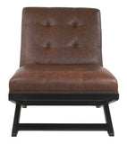 Benzara Wood and Faux Leather Accent Chair with Scissor Style Base, Brown BM207166 Brown Wood and Faux Leather BM207166