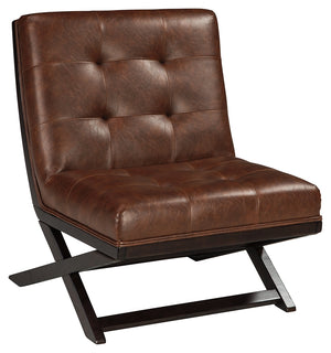 Benzara Wood and Faux Leather Accent Chair with Scissor Style Base, Brown BM207166 Brown Wood and Faux Leather BM207166