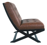 Benzara Wood and Faux Leather Accent Chair with Scissor Style Base, Brown BM207166 Brown Wood and Faux Leather BM207166