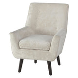 Benzara Wood and Fabric Accent Chair with Button Tufted Backrest, White BM207167 White Wood and Fabric BM207167