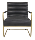 Benzara Metal and Faux Leather Accent Chair with Cantilever Style Base, Gold and Black BM207169 Gold and Black Metal and Faux Leather BM207169