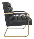 Benzara Metal and Faux Leather Accent Chair with Cantilever Style Base, Gold and Black BM207169 Gold and Black Metal and Faux Leather BM207169