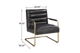 Benzara Metal and Faux Leather Accent Chair with Cantilever Style Base, Gold and Black BM207169 Gold and Black Metal and Faux Leather BM207169