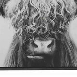 Benzara Wood and Canvas Highland Cow Wall Art, Black and White BM207178 Black and White Wood and Canvas BM207178