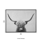 Benzara Wood and Canvas Highland Cow Wall Art, Black and White BM207178 Black and White Wood and Canvas BM207178