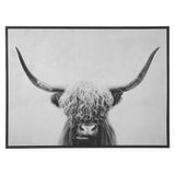 Benzara Wood and Canvas Highland Cow Wall Art, Black and White BM207178 Black and White Wood and Canvas BM207178