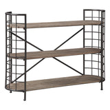 Wood and Metal Bookcase with 3 Open Shelves, Brown and Black
