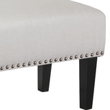 Benzara Fabric Upholstered Accent Bench with Nail head Trim, White and Black BM207199 White and Black Wood and Fabric BM207199