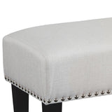 Benzara Fabric Upholstered Accent Bench with Nail head Trim, White and Black BM207199 White and Black Wood and Fabric BM207199