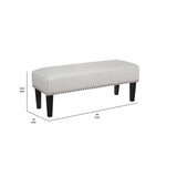 Benzara Fabric Upholstered Accent Bench with Nail head Trim, White and Black BM207199 White and Black Wood and Fabric BM207199