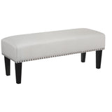 Benzara Fabric Upholstered Accent Bench with Nail head Trim, White and Black BM207199 White and Black Wood and Fabric BM207199