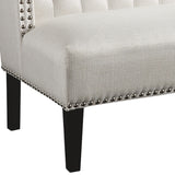 Benzara Wood and Fabric Accent bench with Wing Back Design, Cream BM207201 Ivory Wood and Baric BM207201