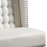 Benzara Wood and Fabric Accent bench with Wing Back Design, Cream BM207201 Ivory Wood and Baric BM207201