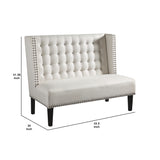 Benzara Wood and Fabric Accent bench with Wing Back Design, Cream BM207201 Ivory Wood and Baric BM207201