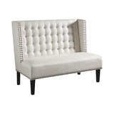 Benzara Wood and Fabric Accent bench with Wing Back Design, Cream BM207201 Ivory Wood and Baric BM207201