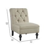 Benzara Wood and Fabric Armless Accent Chair with Button Tufting, Beige BM207207 Beige Wood and Fabric BM207207