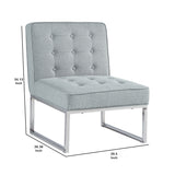 Benzara Metal and Fabric Accent Chair with Button Tufting, Gray and Silver BM207208 Gray and Silver Metal and Fabric BM207208