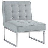 Benzara Metal and Fabric Accent Chair with Button Tufting, Gray and Silver BM207208 Gray and Silver Metal and Fabric BM207208