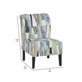 Benzara Wooden Armless Accent Chair with Patterned Fabric Upholstery, Multicolor BM207212 Multicolor Wood and Fabric BM207212