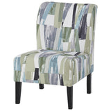 Benzara Wooden Armless Accent Chair with Patterned Fabric Upholstery, Multicolor BM207212 Multicolor Wood and Fabric BM207212